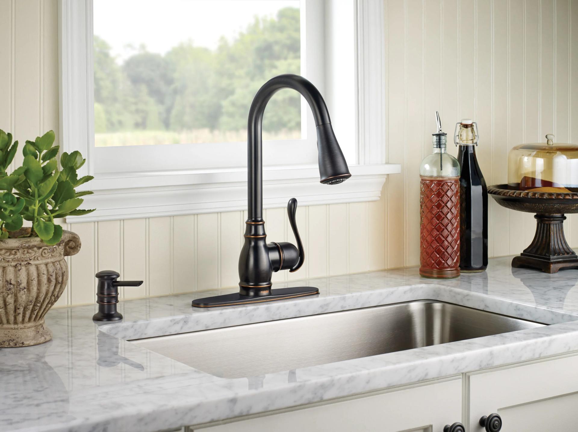 MOEN Anabelle CA87003BRB Single Handle Kitchen Faucet with Pullout Spray in Mediterranean Bronze