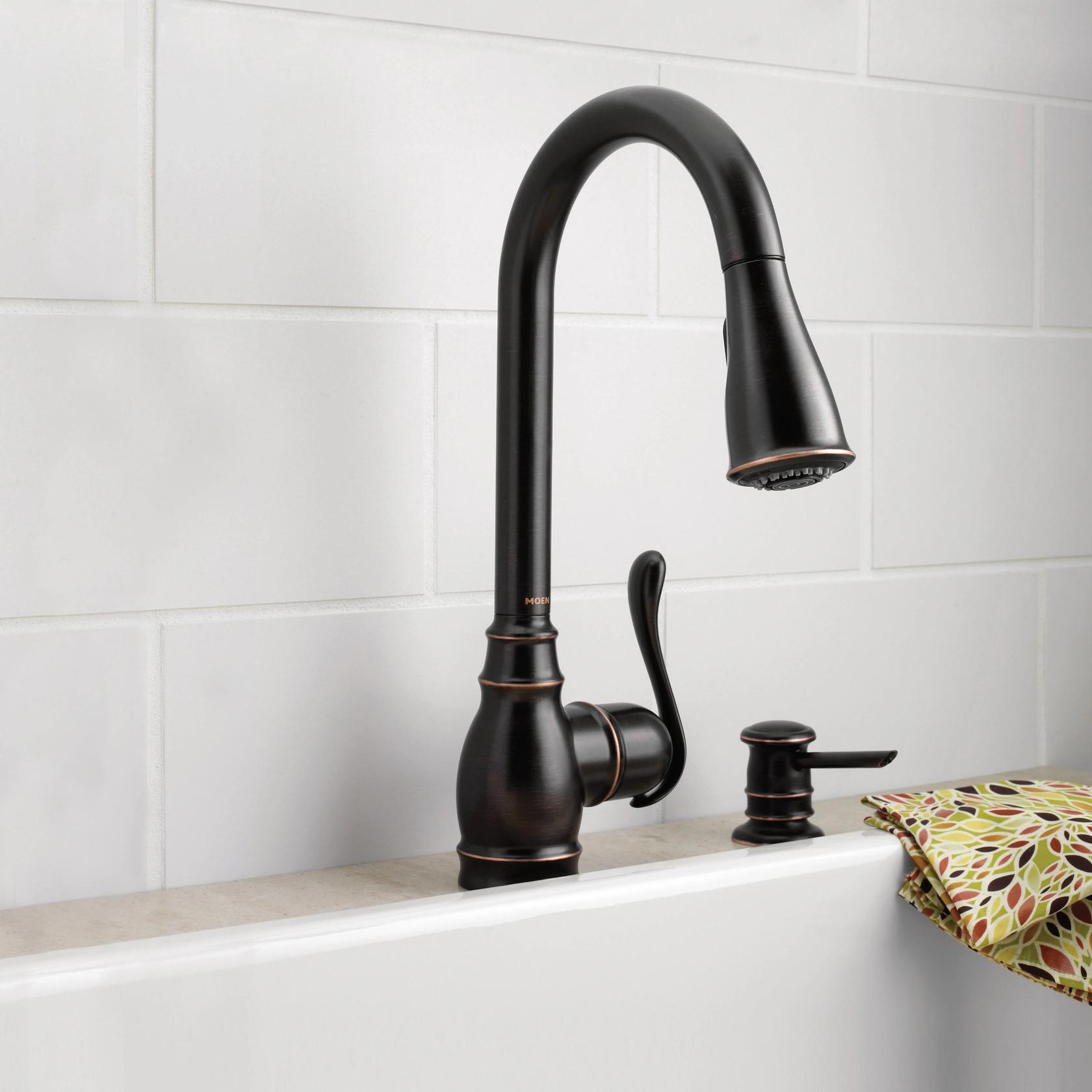 MOEN Anabelle CA87003BRB Single Handle Kitchen Faucet with Pullout Spray in Mediterranean Bronze