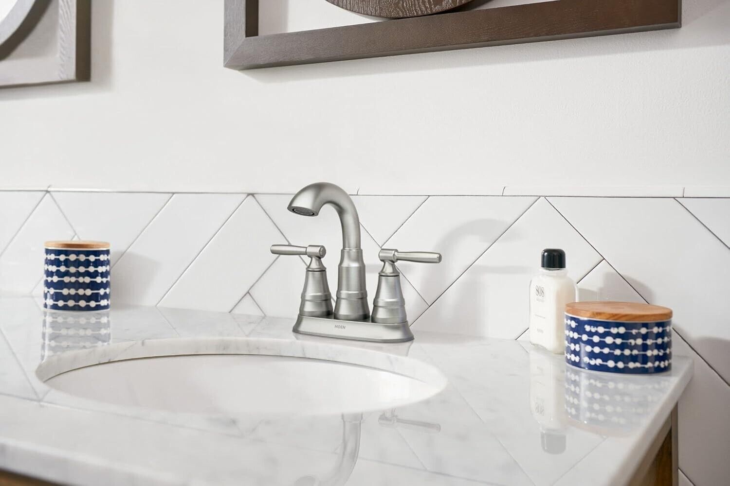 Moen Halle 84971SRN 4 in. Brushed Nickel 2-Handle Centerset Bathroom Faucet With Drain Assembly