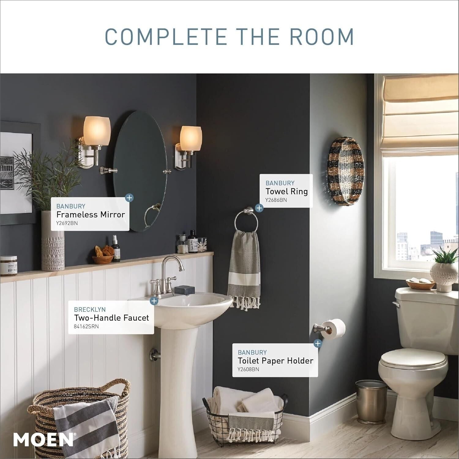 Moen Brecklyn 84162SRN 4 in. Centerset 2-Handle Bathroom Faucet in Spot Resist Brushed Nickel