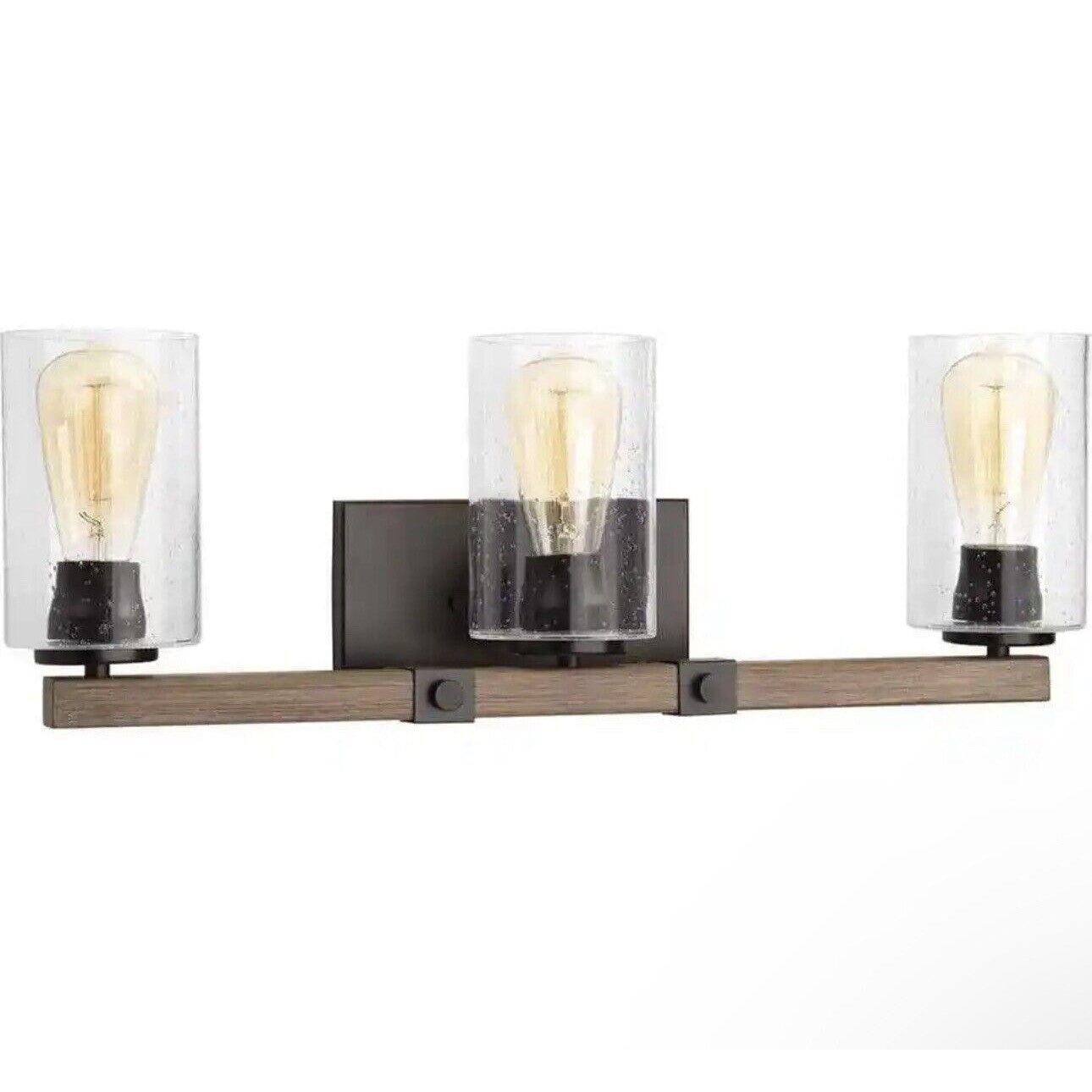 Progress Lighting Barnes Mill 24 in. 3-Light Antique Bronze Glass Vanity Light