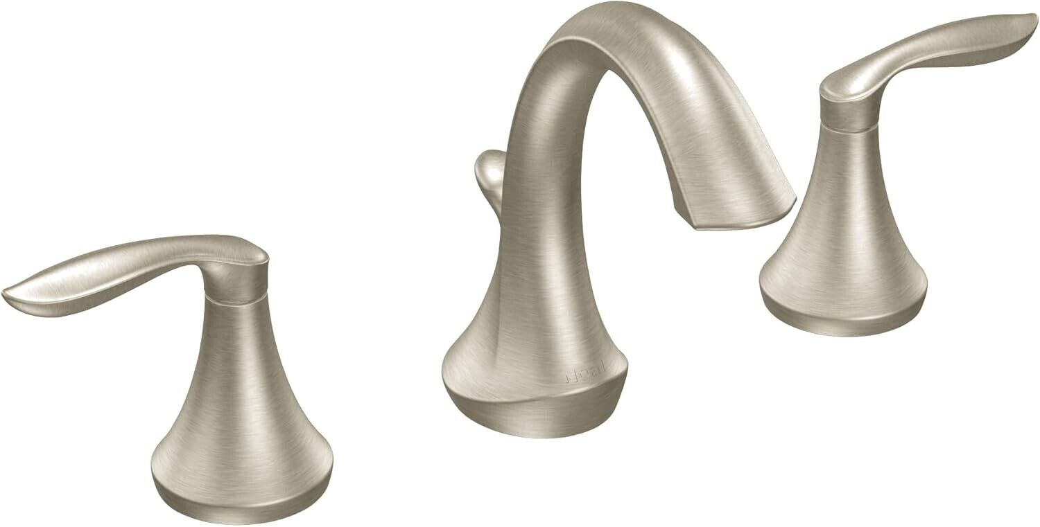 MOEN Eva T6420BN Widespread 2-Handle High-Arc Bathroom Faucet in Brushed Nickel (Valve Not Included)