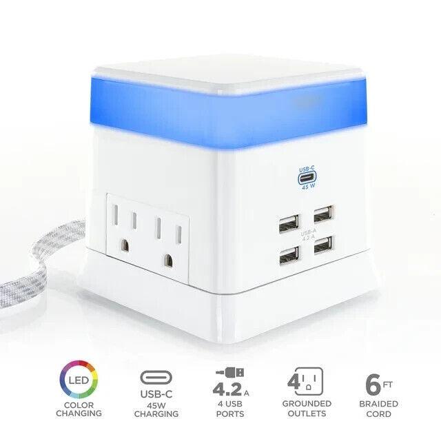 CyberPower Charge & Glow USB & AC Power Station 4 Outlet, 4 USB, 1 USB-C - Like New