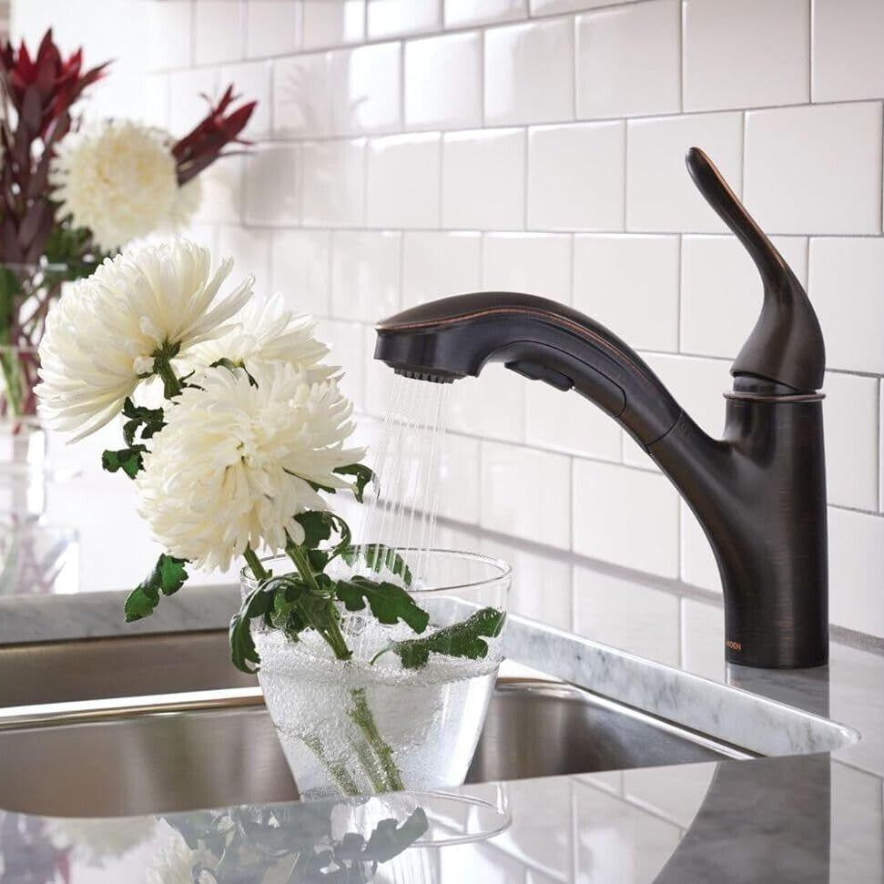 MOEN Brecklyn 87557BRB Single-Handle Pull-Out Sprayer Kitchen Faucet with Power Clean in Mediterranean Bronze