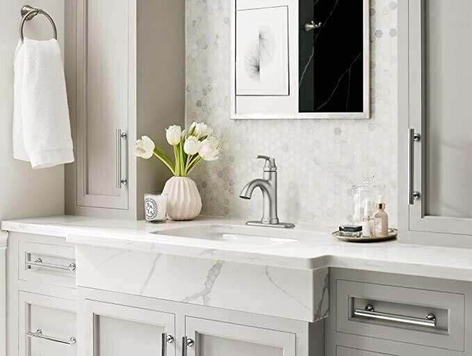 MOEN Wellton 84980SRN Centerset Single Handle Bathroom Faucet in Spot Resist Brushed Nickel