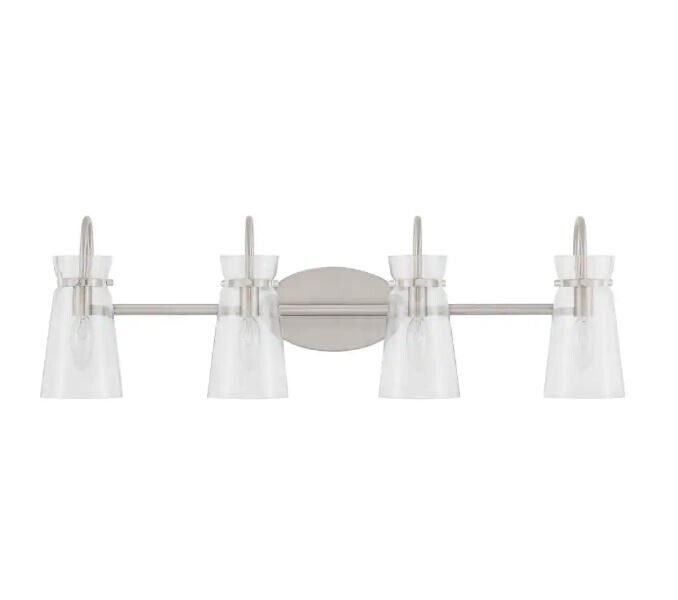 Hampton Bay Vinton Place 31 in. 4-Light Brushed Nickel Vanity Light Clear Glass