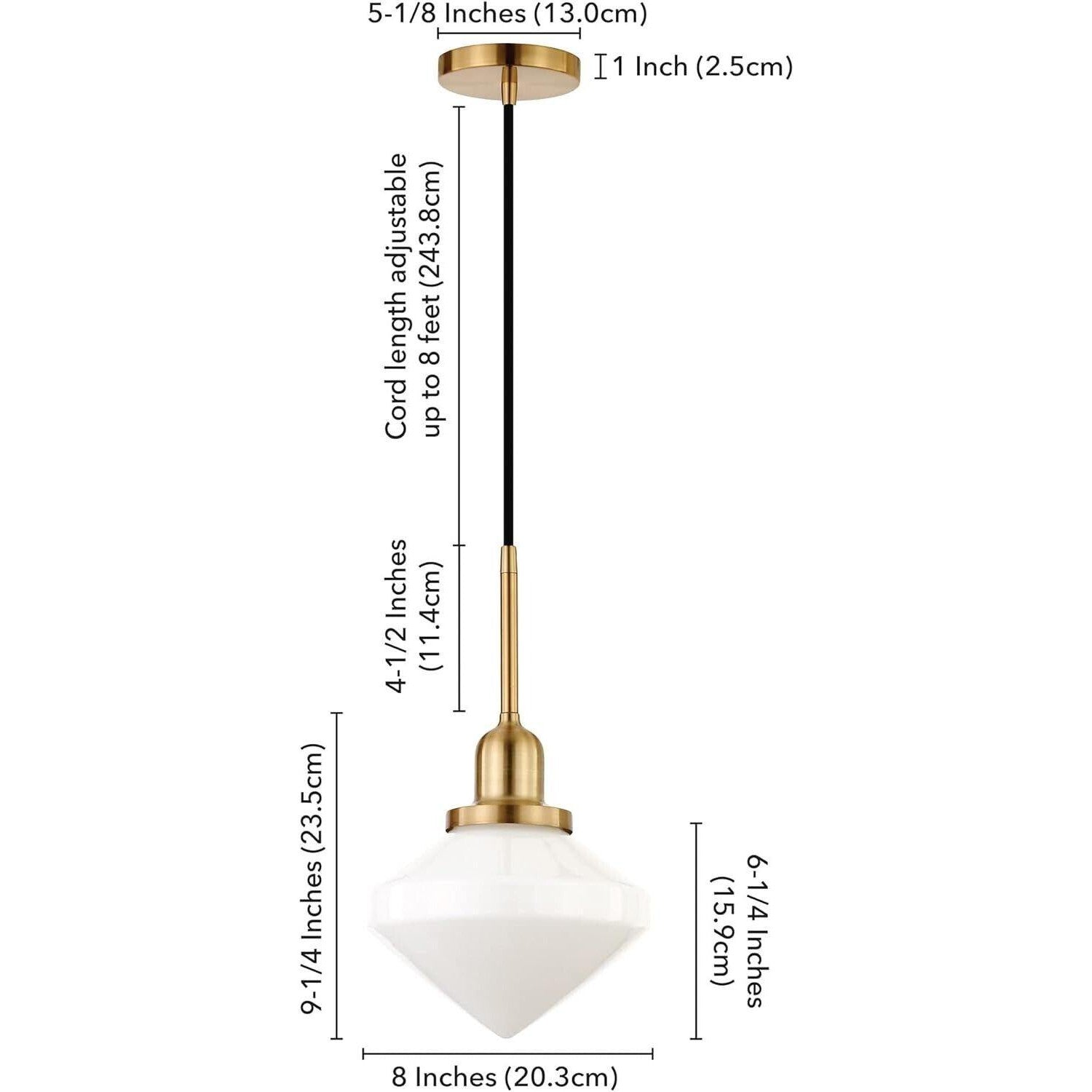 Zariza 8" Wide Pendant with Glass Shade in Brass/White Milk - Like New