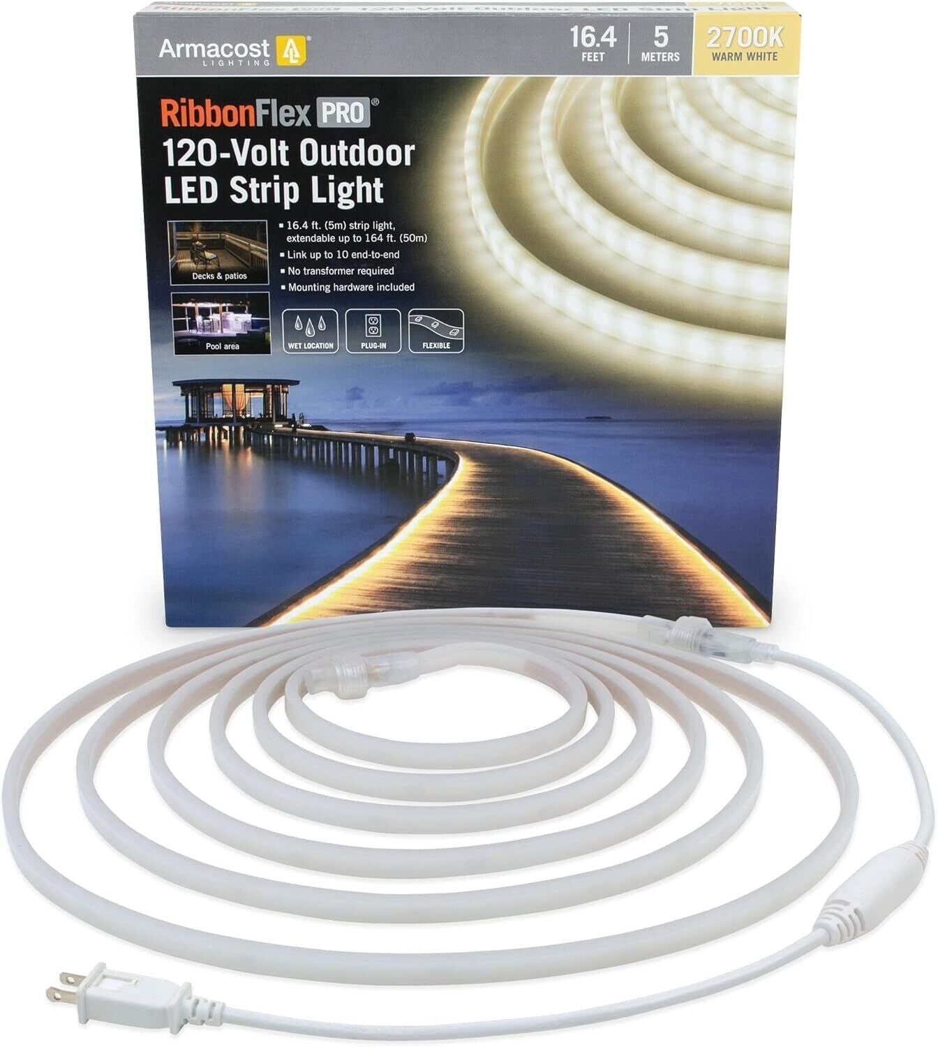 Armacost Lighting RibbonFlex Pro Outdoor 16.4 ft 120V Plug-in Warm White 2700K - Like New
