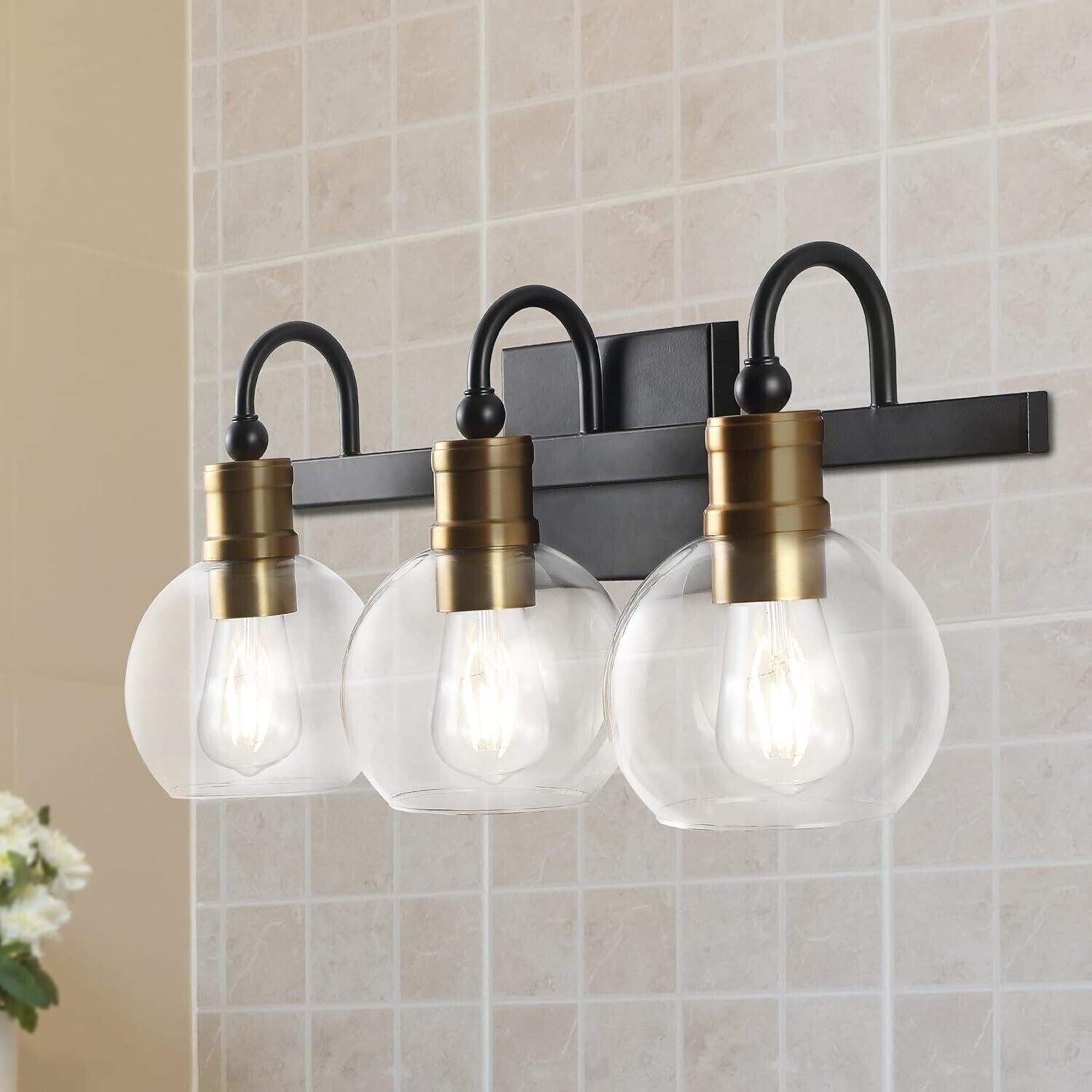 JONATHAN Y JYL3528A Marais 21.5" 3-Light Iron/Glass Rustic Vintage LED Vanity - Like New