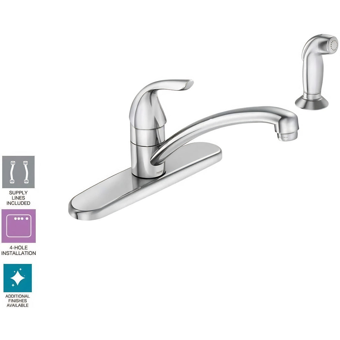 MOEN Adler 87202 Single-Handle Low Arc Kitchen Faucet with Side Sprayer in Chrome