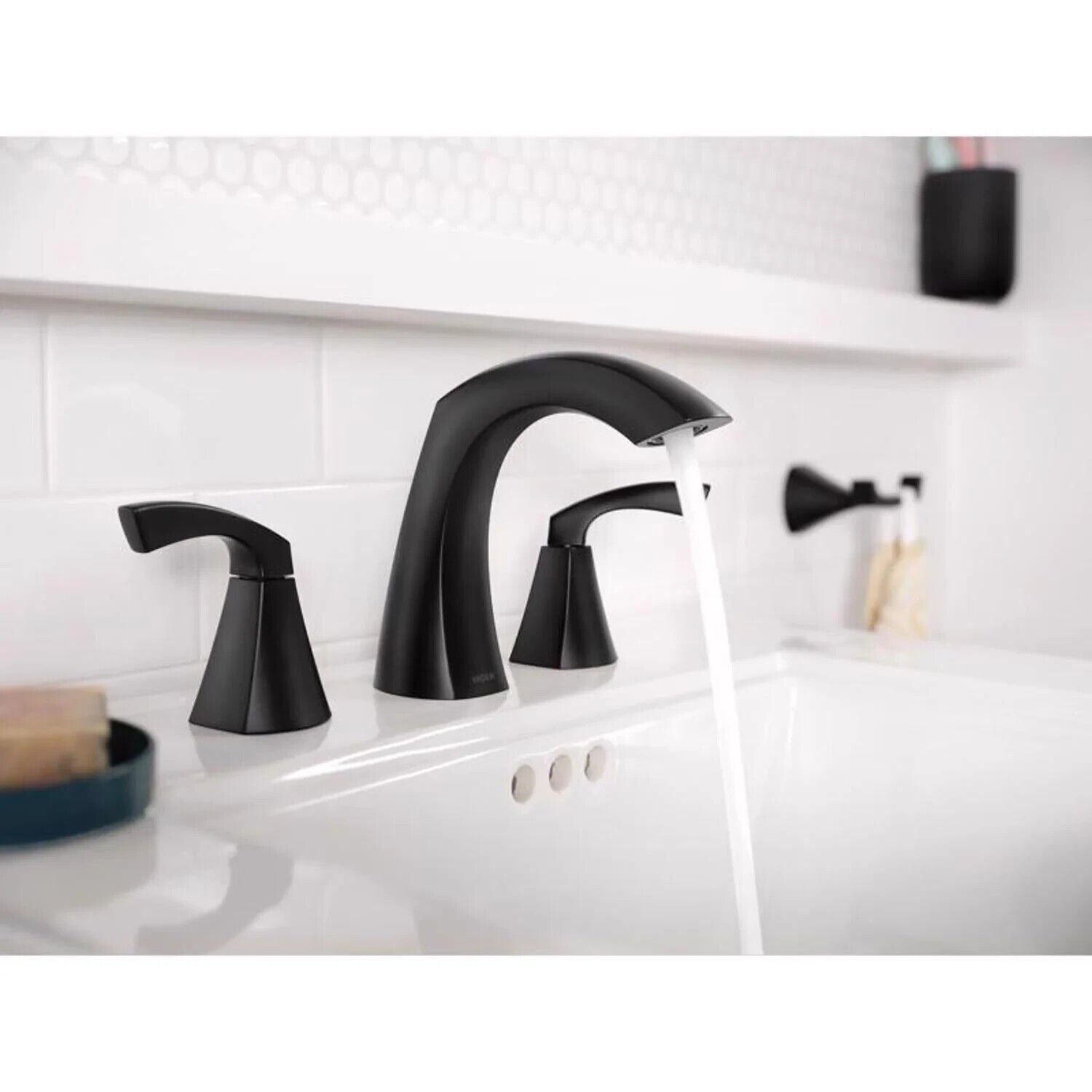Moen Lindor 84504BL Matte Black Widespread 2-Handle Bathroom Sink Faucet with Drain Assembly