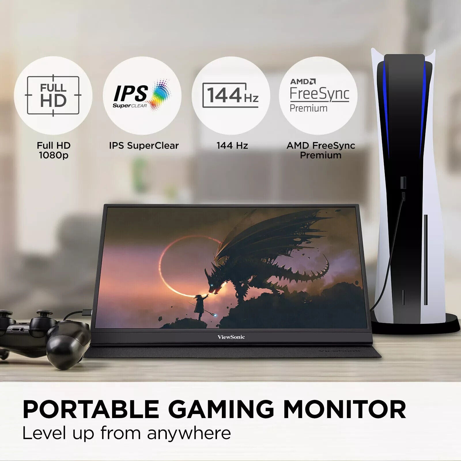ViewSonic Portable Gaming IPS Monitor AMD FreeSync VX1755 17" 1080p 144Hz, USB-C - Very Good