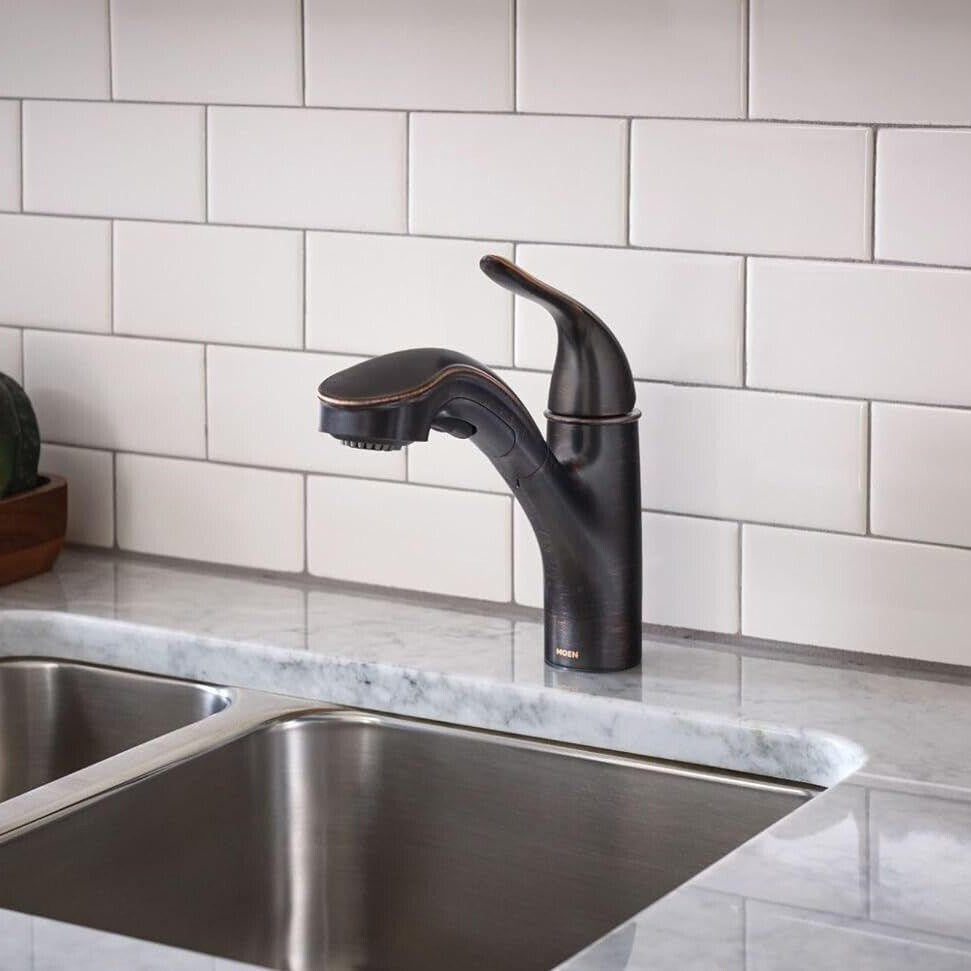 MOEN Brecklyn 87557BRB Single-Handle Pull-Out Sprayer Kitchen Faucet with Power Clean in Mediterranean Bronze