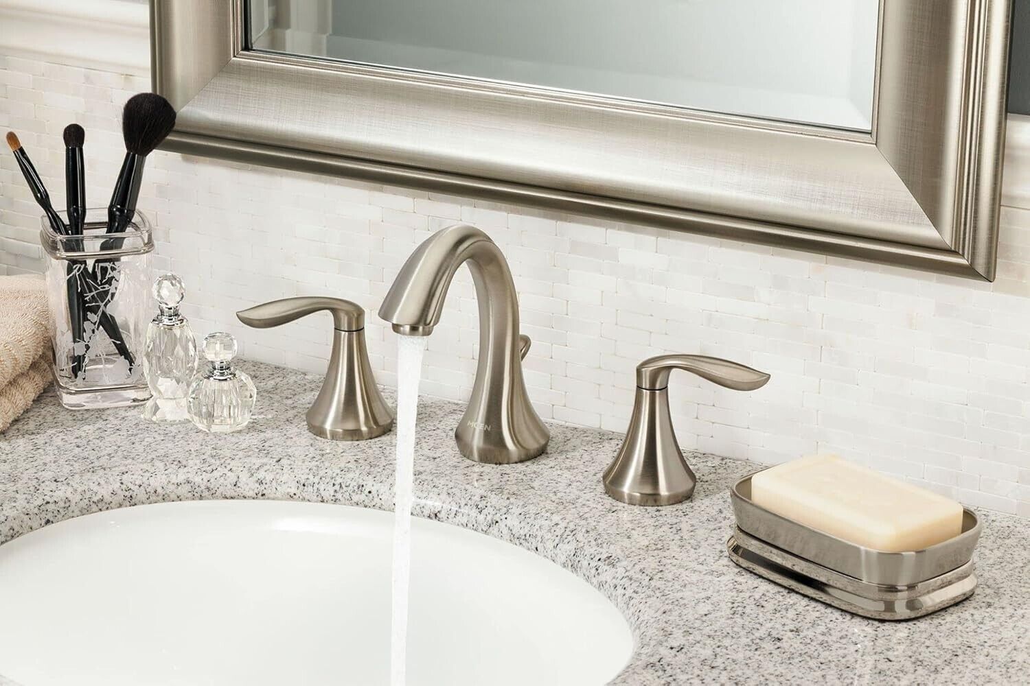 MOEN Eva T6420BN Widespread 2-Handle High-Arc Bathroom Faucet in Brushed Nickel (Valve Not Included)
