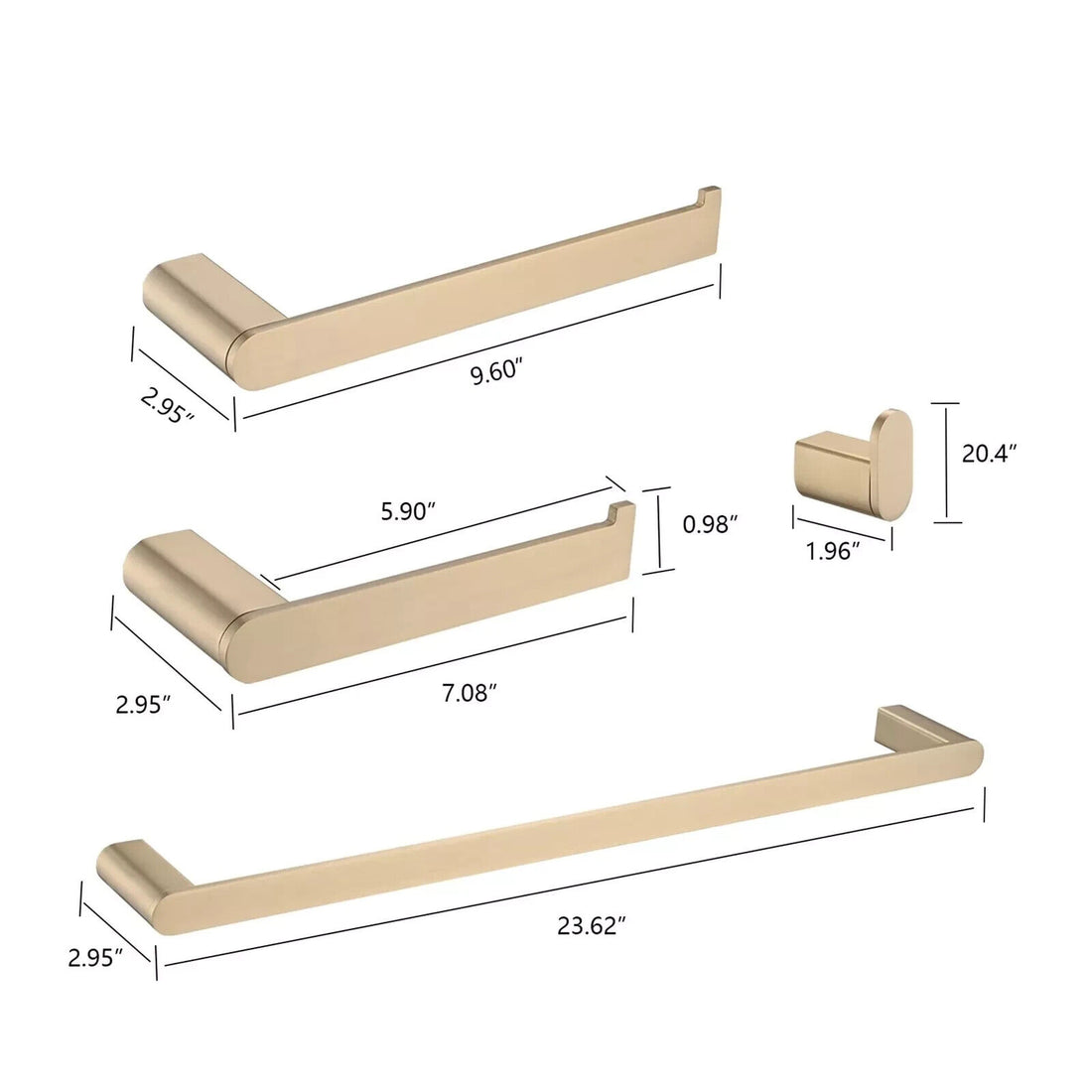 4-Piece Bathroom Hardware Set Wall Mounted Stainless Steel Brushed Gold - Like New