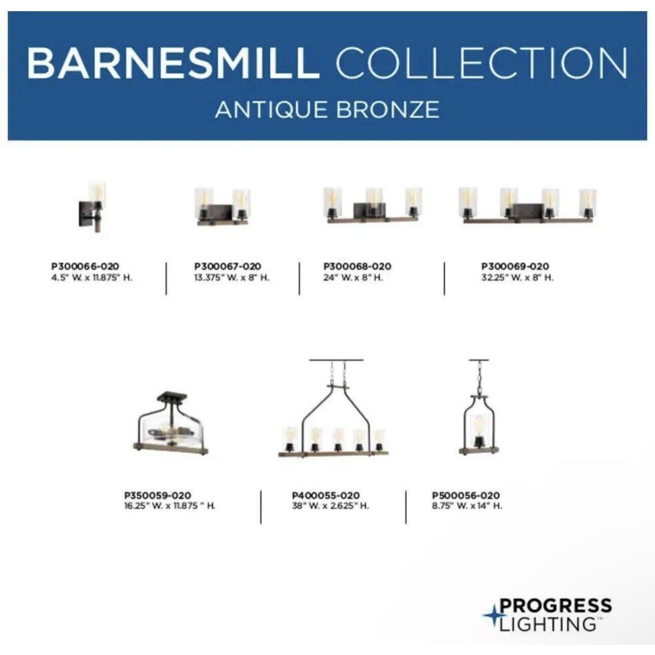 Progress Lighting Barnes Mill 24 in. 3-Light Antique Bronze Glass Vanity Light