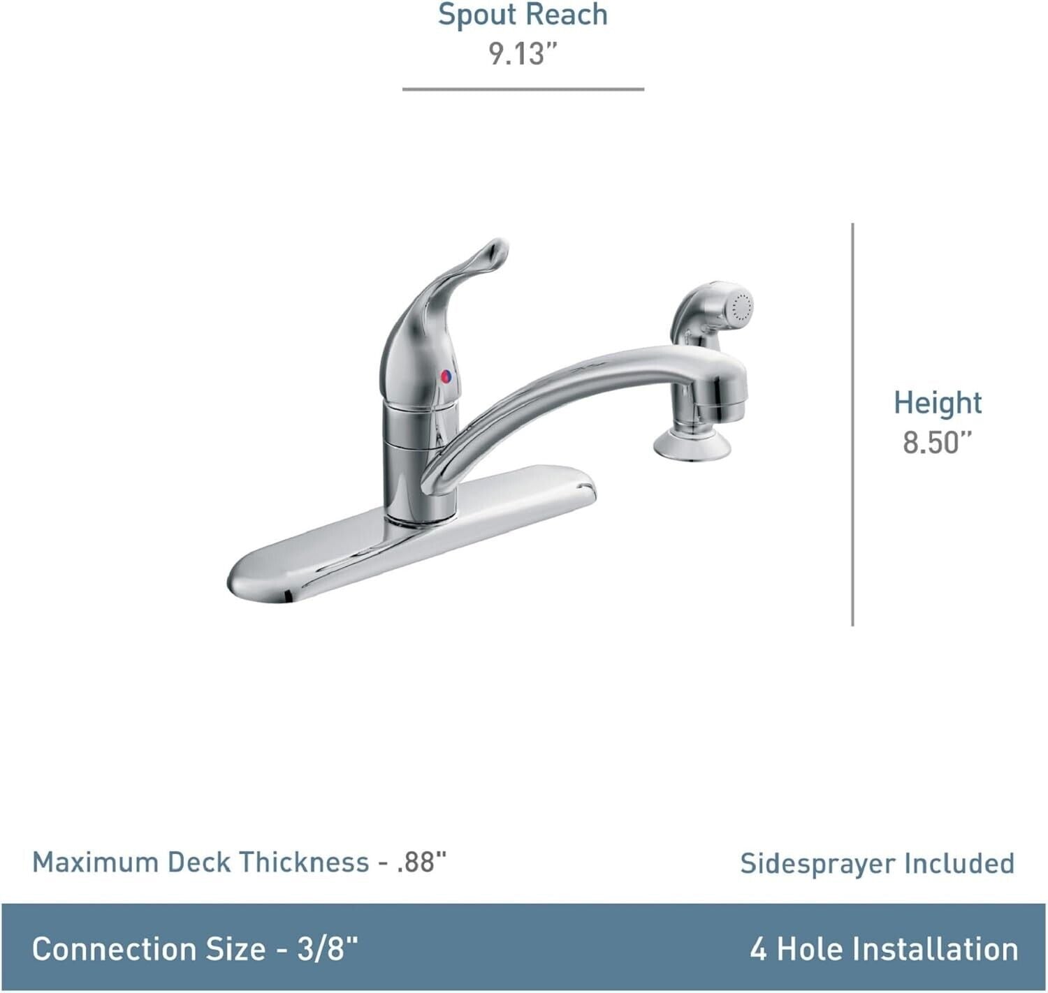 MOEN Chateau 7430 Single-Handle Fixed Kitchen Faucet with Side Sprayer in Chrome