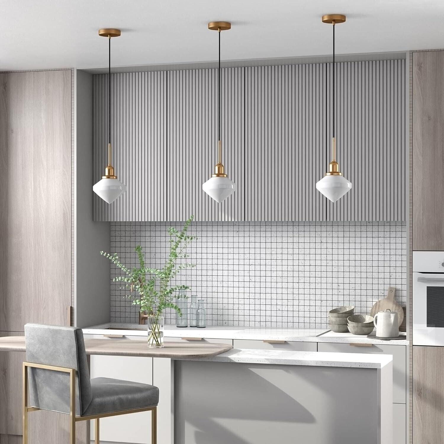 Zariza 8" Wide Pendant with Glass Shade in Brass/White Milk - Like New