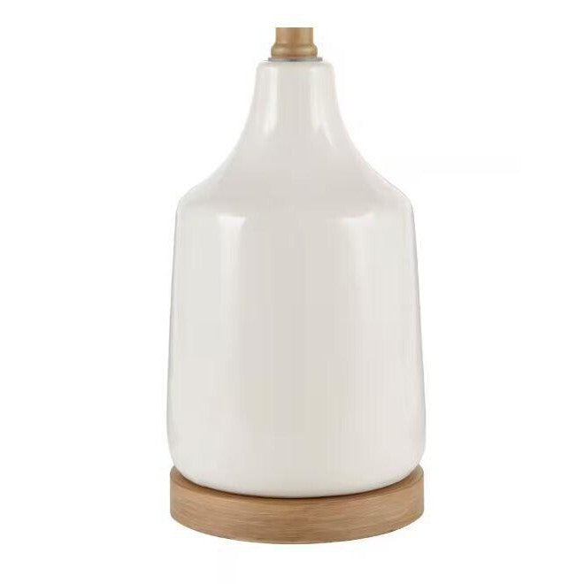Hampton Bay Saddlebrook 21.5" Cream Ceramic and Faux Wood Table Lamp with Shade