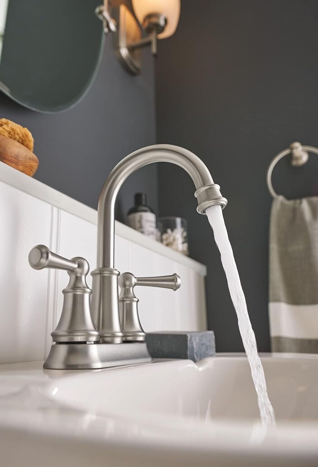 Moen Brecklyn 84162SRN 4 in. Centerset 2-Handle Bathroom Faucet in Spot Resist Brushed Nickel