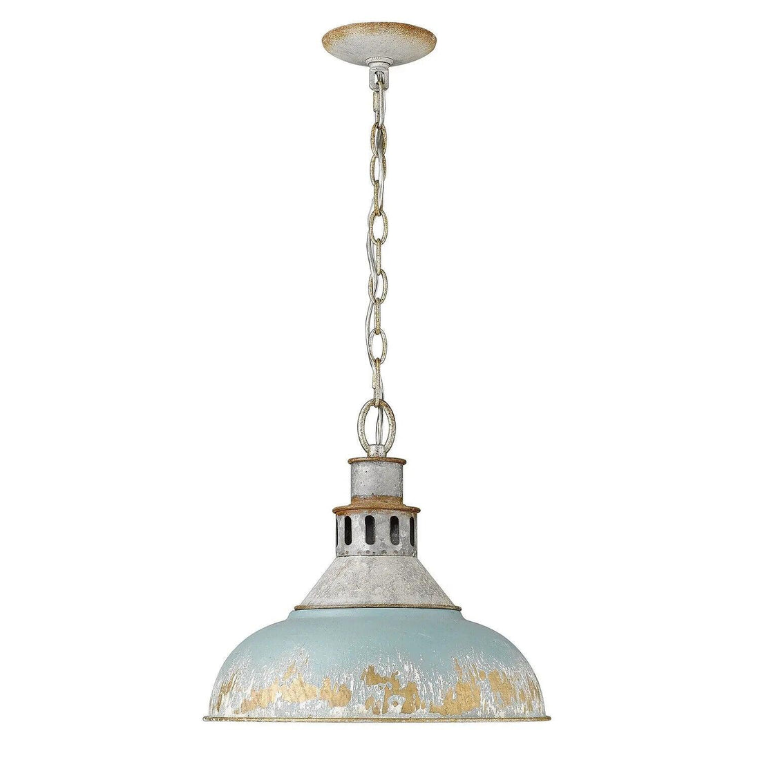 Golden Lighting Kinsley 14" Rustic Aged Galvanized Steel Pendant Steel Teal - Like New