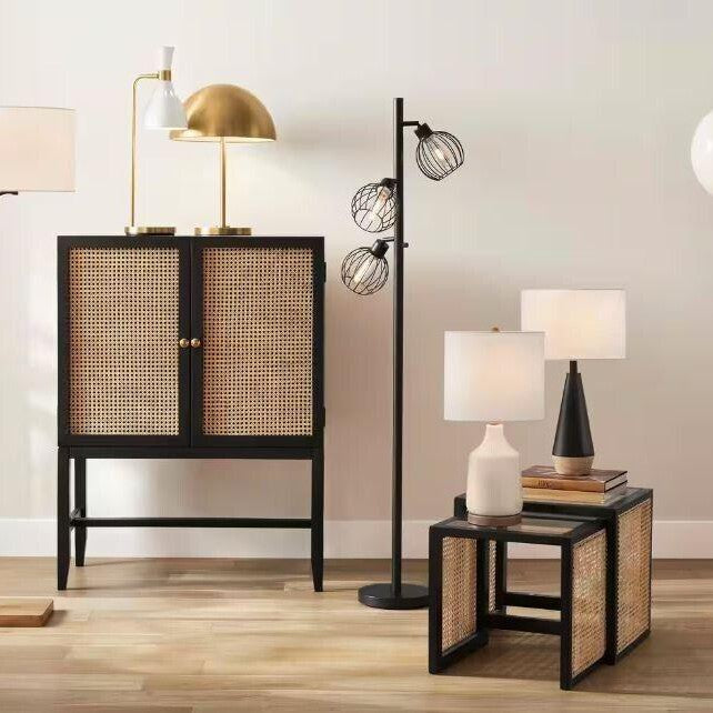 Hampton Bay Saddlebrook 21.5" Cream Ceramic and Faux Wood Table Lamp with Shade