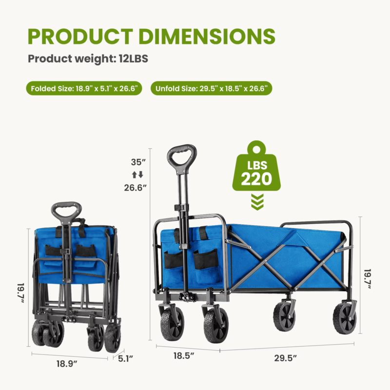 Outdoor Collapsible Garden Beach Cart, Large Capacity Wagon, Shopping, Camping