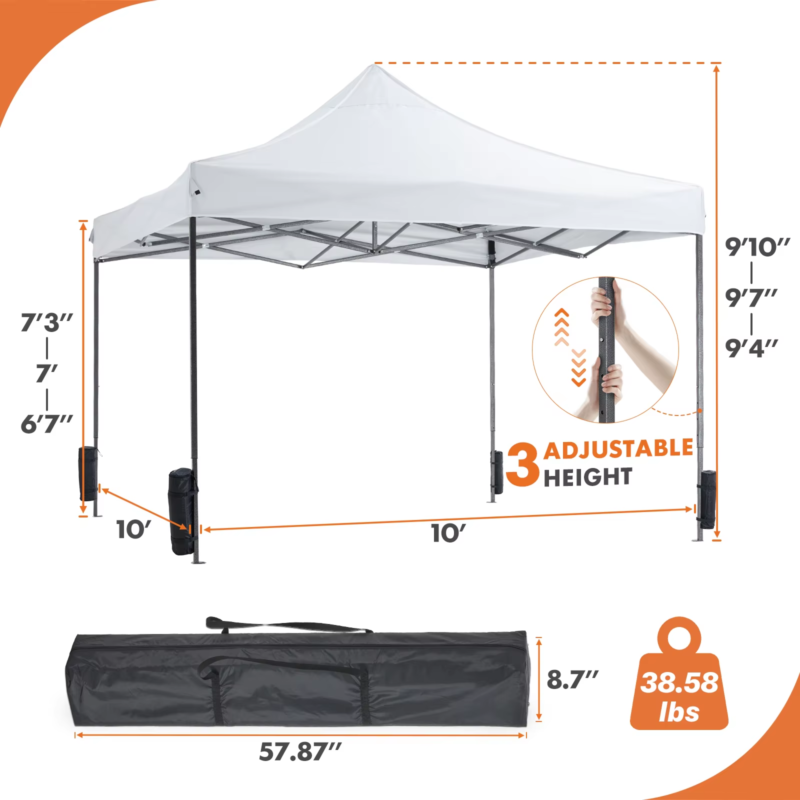 Pop-up Outdoor Canopy Tent, Sun Shelter, Easy Setup with Sand Bags, 10 Feet