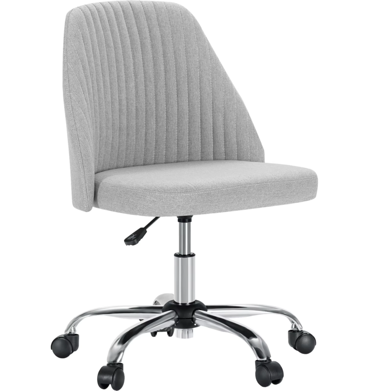 Armless Small Desk Chair, Cute Vanity Swivel, Fabric with Wheels, Task Chair