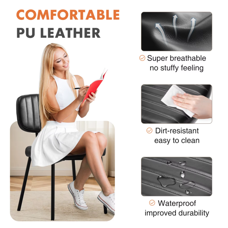 PU Leather Dining Chairs, Ergonomic Lumbar Support, Foam Cushion, Set of 2