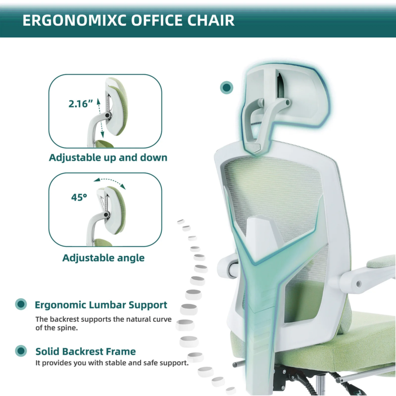 Ergonomic Reclining High-Back Mesh Chair, Rocking, Swivel, Lumbar Support Pillow