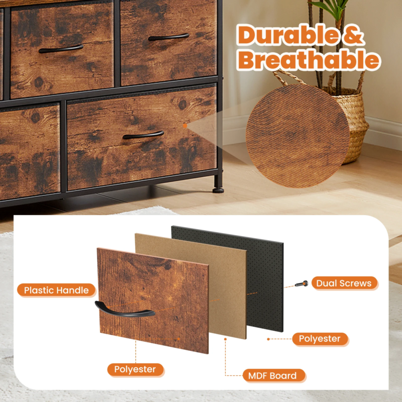 5 Fabric Drawers, Shoe Cabinet Dresser, TV Stand, Multilayer Rack, Space Saving