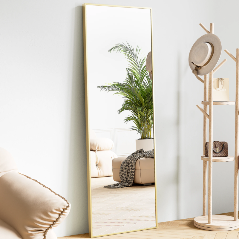 Full Body Wall Mirror, Standing, Hanging, Leaning, Aluminum Frame - 64 in x 21in