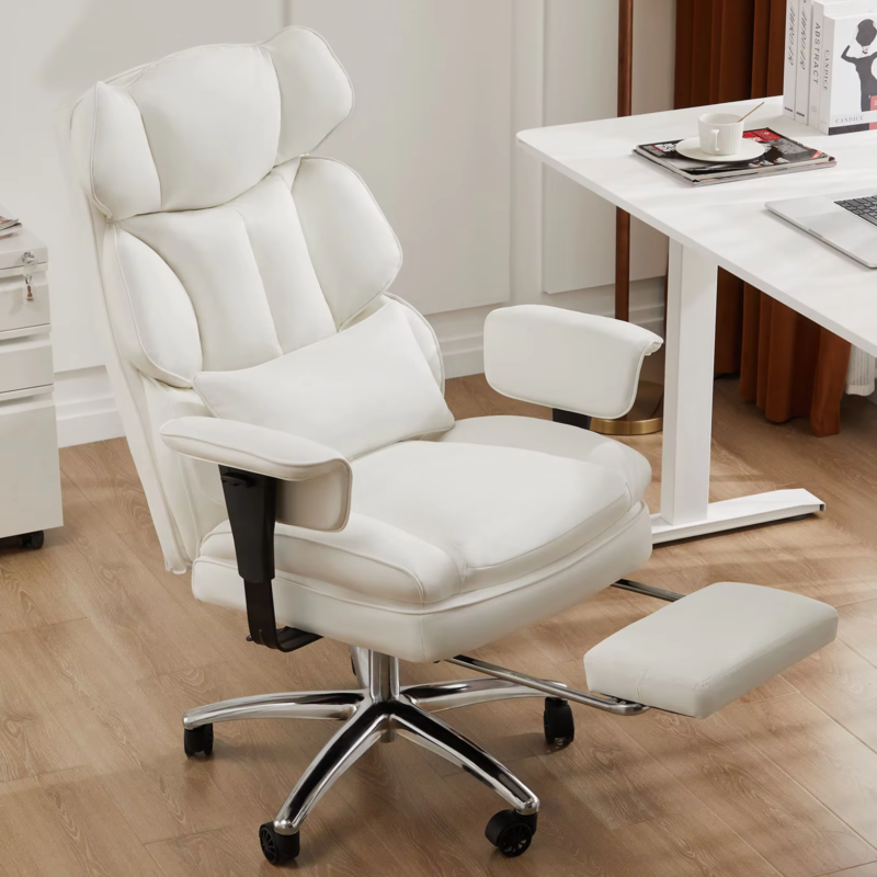 High Back Reclining Desk Chair, Big & Tall PU Leather Task Chair with Footrest