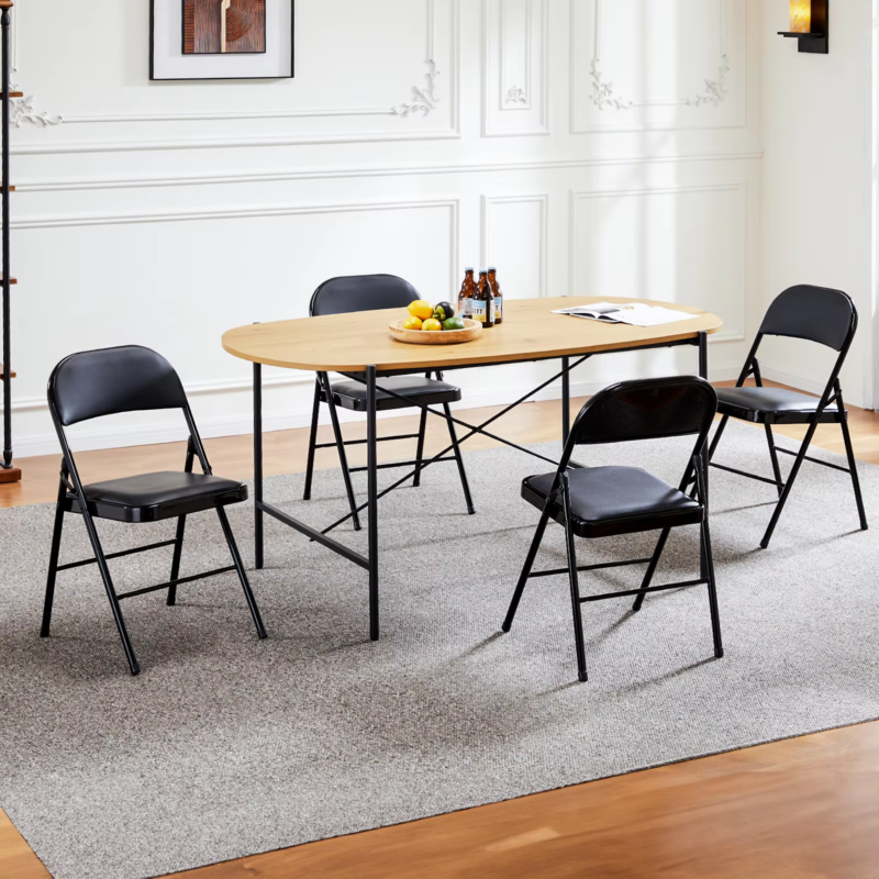 Leather Padded Folding Chairs, for Living Room, Office, Outdoor, 4-Pack