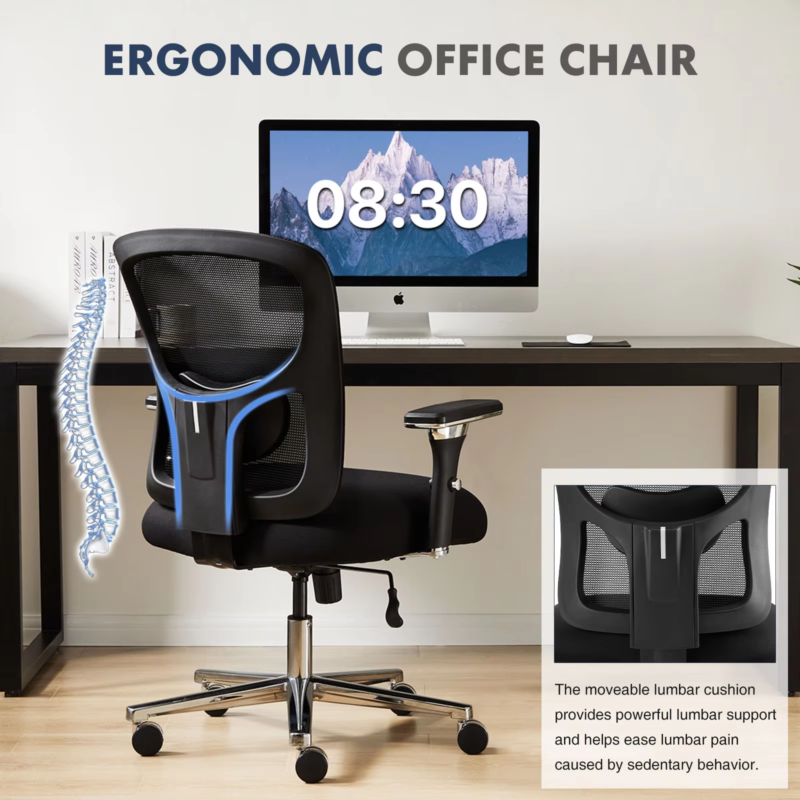 Ergonomic Mesh Office Chair, Lumbar Support, Adjustable Height, 3D Armrests