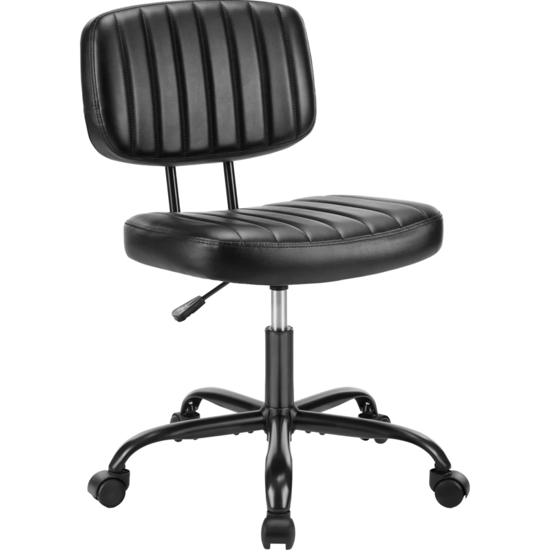 PU Leather Armless Office Desk Chair, Lumbar Support, Height Adjustable, Swivel