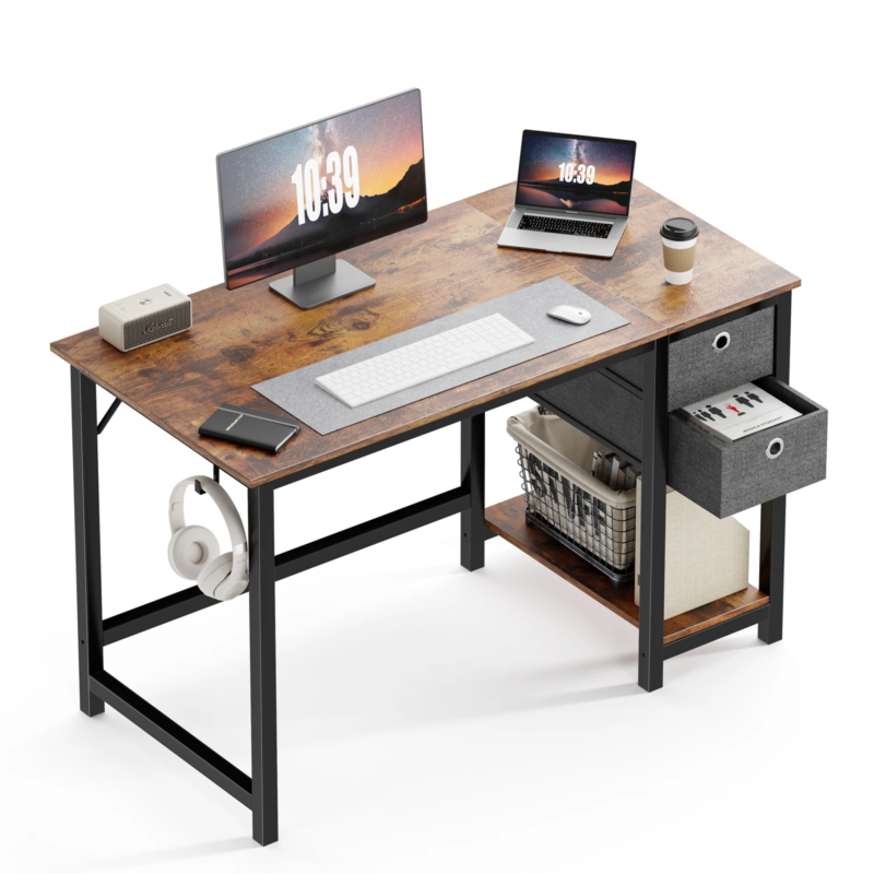 Computer Desk with Drawers, Home Office Desk, Writing Desk, Study Table, 2-Tier