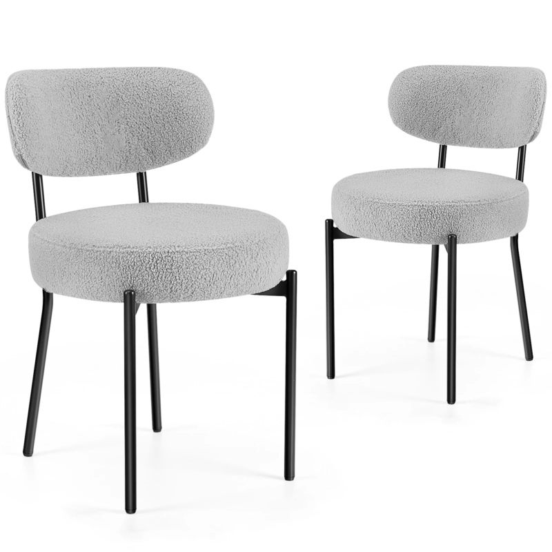 Ergonomic Dining Chairs, Plush Fabric with Curved Backrest and Metal Legs, 2 Pack