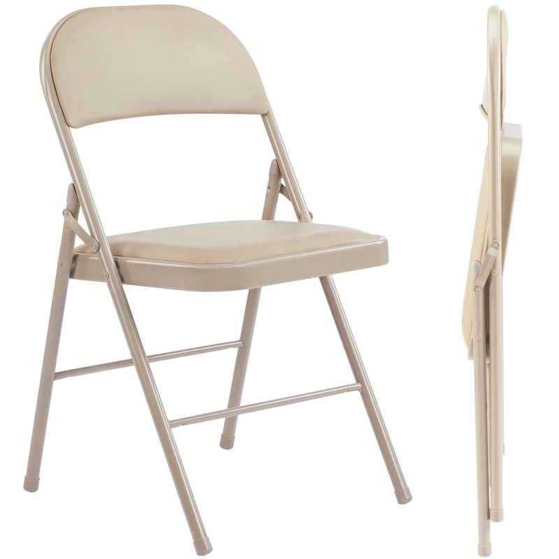 Leather Padded Folding Chairs, Sturdy Metal, Indoor Outdoor, Home Office, 2 Pack
