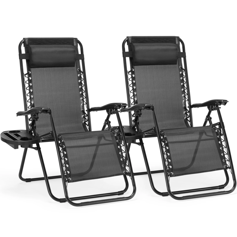 Zero Gravity Recliner Set of 2, Portable Lounge Chair with Cup Holder and Pillow