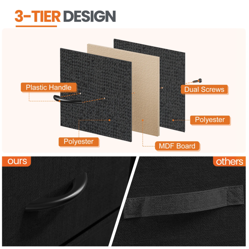 2 Drawers Dresser Beside Table with Metal Frame and Wood Top, Storage Cabinet for Living Room