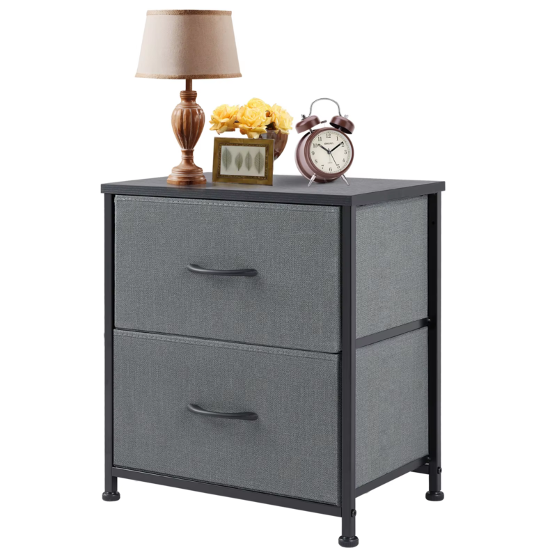 2 Drawers Dresser Beside Table with Metal Frame and Wood Top, Storage Cabinet for Living Room