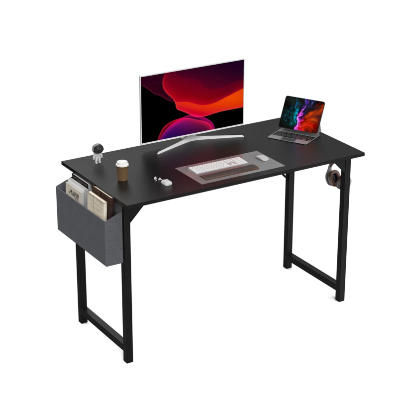 Computer Desk, Writing Study Table, Modern Compact Style with Side Bag & Hook