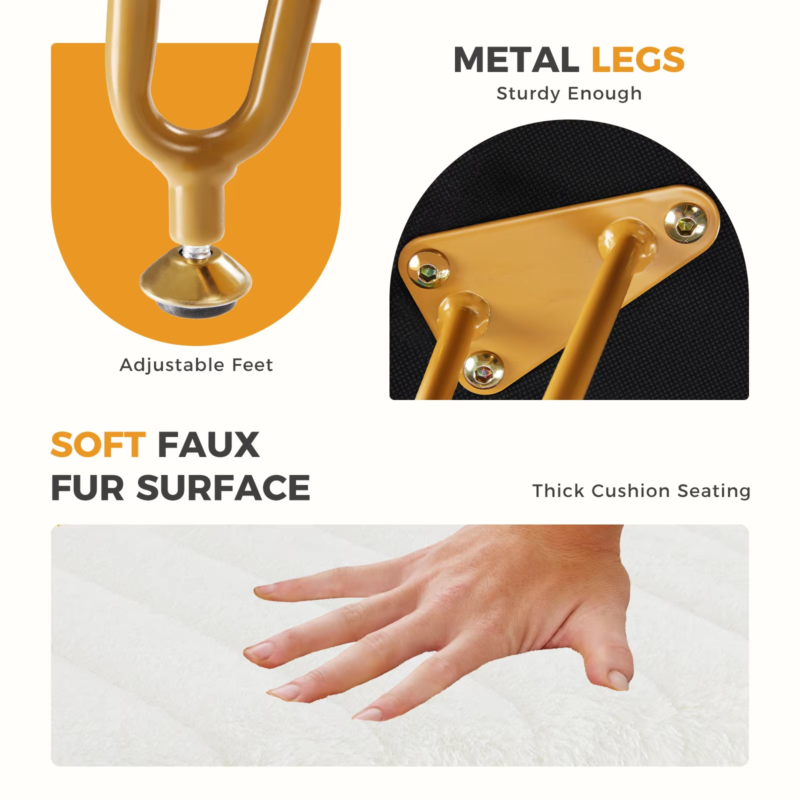 Faux Fur Living Room Stools & Ottomans, Hidden Storage, Padded, Adjustable Feet