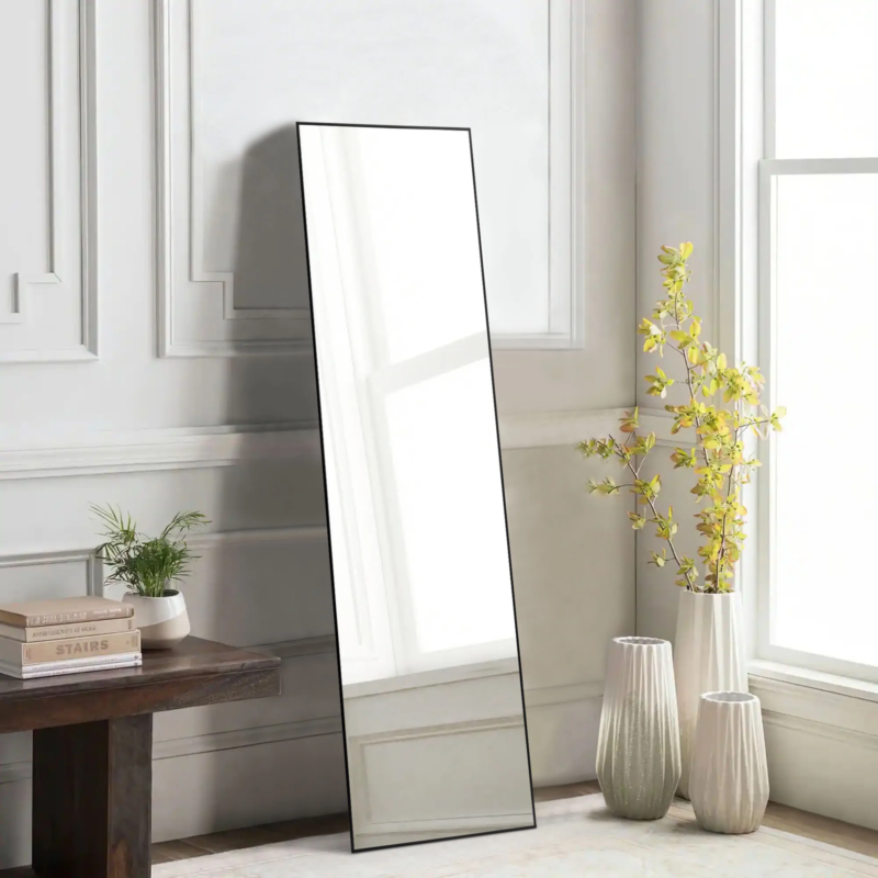 Full Body Wall Mirror with Stand, Hanging or Wall-Mounted, Aluminum Alloy Frame