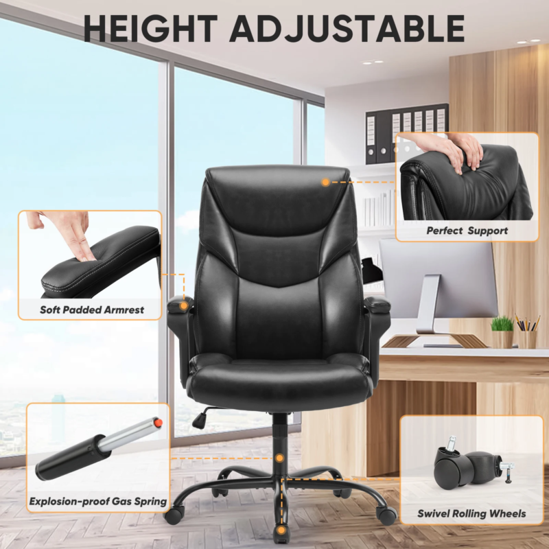 Ergonomic PU Leather Padded Armrest Rocking Gaming, Office Chair with Lumbar Support