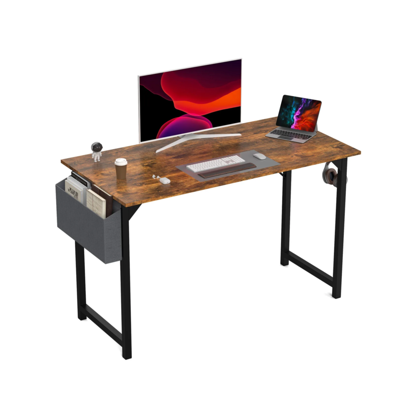 Computer Desk, Writing Study Table, Modern Compact Style with Side Bag & Hook