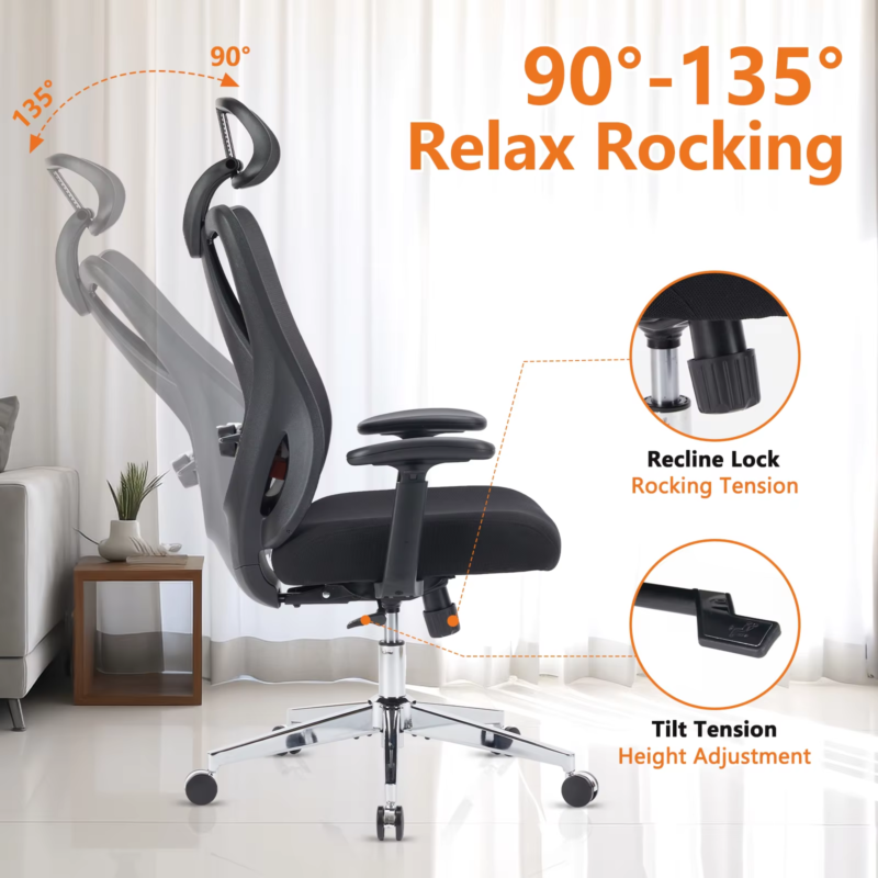 Ergonomic Mesh Office Chair with Lumbar Support, Adjustable Headrest, Swivel