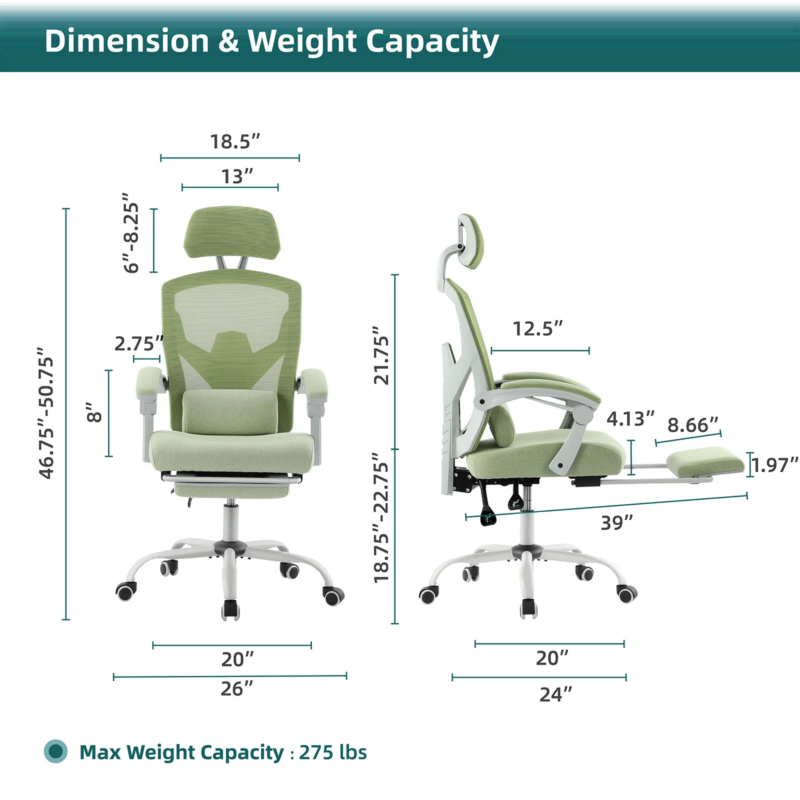 Ergonomic Reclining High-Back Mesh Chair, Rocking, Swivel, Lumbar Support Pillow